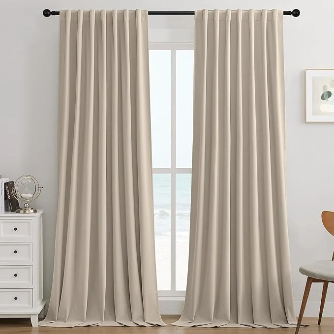 Enhanced Joydeco Light Beige Blackout Curtains 90 Inch 2 Panels Luxury Thermal High-Quality