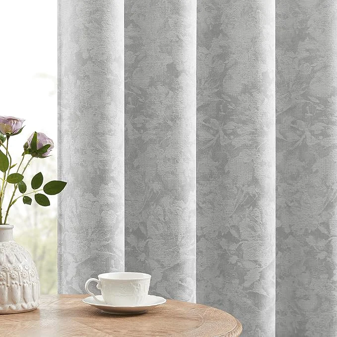 Minimalist Beauoop Grey Floral Jacquard Blackout Curtains 96 Inches Long 2 Panels Trusted