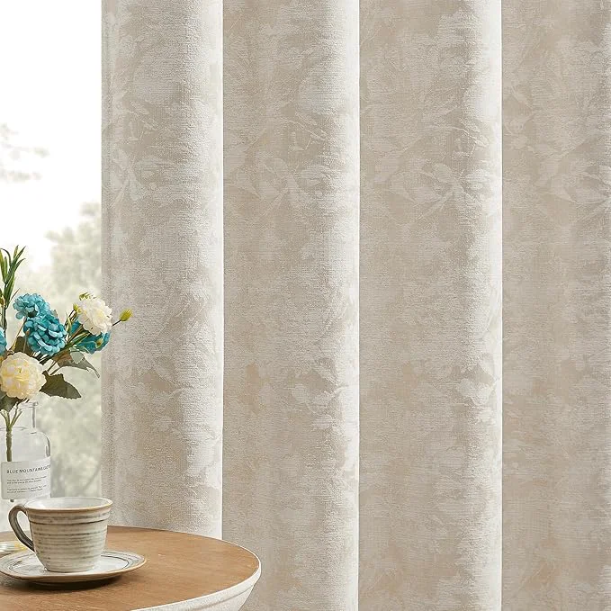Flexible Beauoop Beige Floral Jacquard Blackout Curtains 72 Inches Long 2 Panels Exclusive