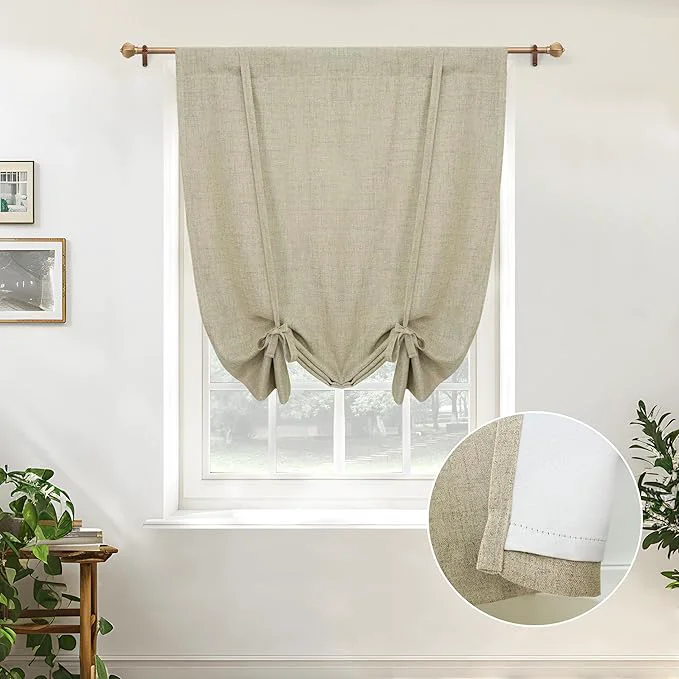 Eco-Friendly DriftAway Double Layer Linen Blackout Tie Up Curtains Thermal Insulated Fully Artisan
