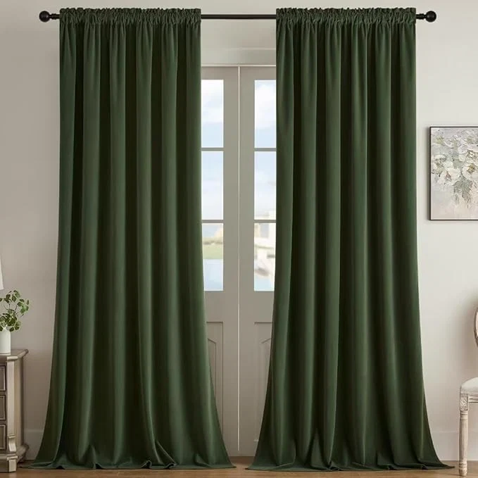 Top-Quality Joydeco Dark Olive Velvet Curtains 108 inch Length 2 Panels Luxury Blackout Practical
