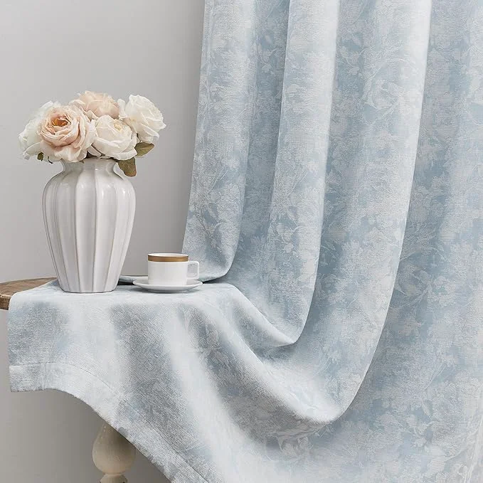 Premium Material Beauoop Blue Floral Jacquard Blackout Curtains 63 Inches Long 2 Panels Comfortable
