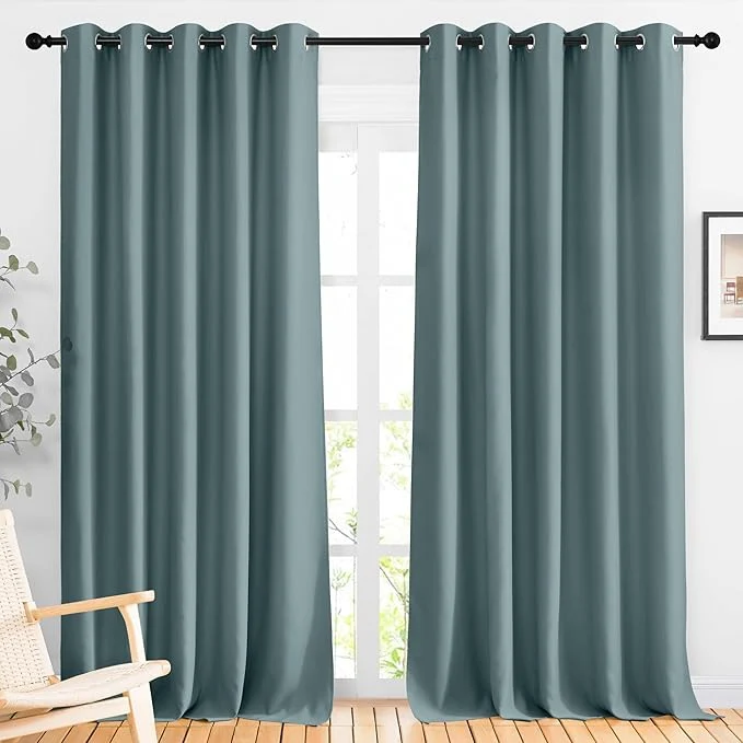 Dependable NICETOWN Greyish Blue Blackout Bedroom Curtains Energy Saving Thermal Window Traditional
