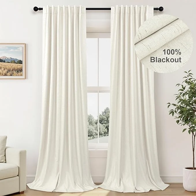 Environmentally Friendly 100 Inch Curtains Blackout for Bedroom Cooling Black Out Large Window Linen Superior