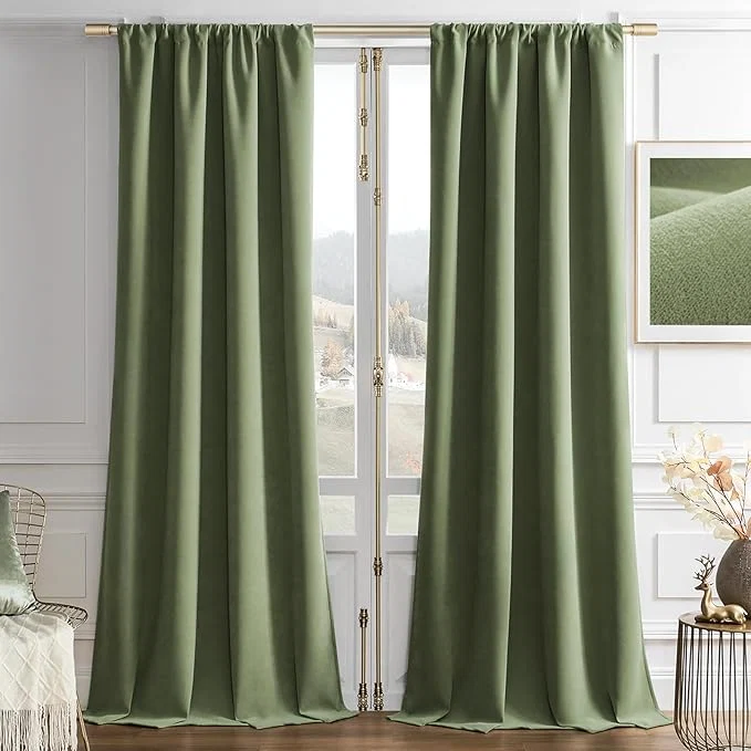 Outstanding Joydeco Coconut Green Velvet Curtains 108 Inches 2 Panels Luxury Thermal Relaxed