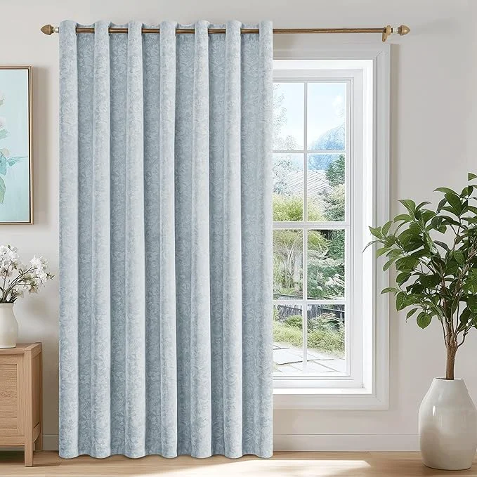 Detailed Beauoop Blue Floral Jacquard Blackout Curtains 84 Inches Long Excellent