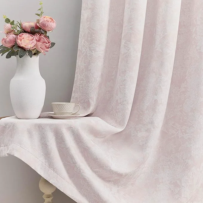 Durable Beauoop Pink Floral Jacquard Blackout Curtains 72 Inches Long 2 Panels Pure