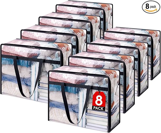 Secure Lifewit 8 Pack Clear Clothes Storage Bags 40L Plastic Blanket Storage Bag Durable