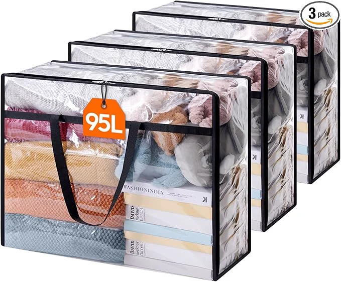 Fashionable Lifewit 3 Pack Clear Clothes Storage Bags 95L Plastic Blanket Storage Bag Detailed