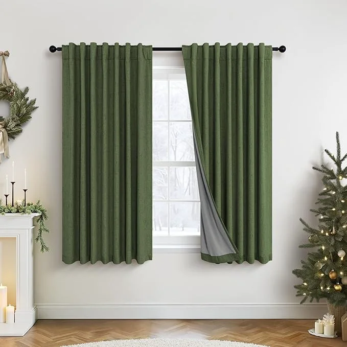 Innovative Pitalk Olive Green Blackout Curtains 63 Inch Length 2 Panel Smooth
