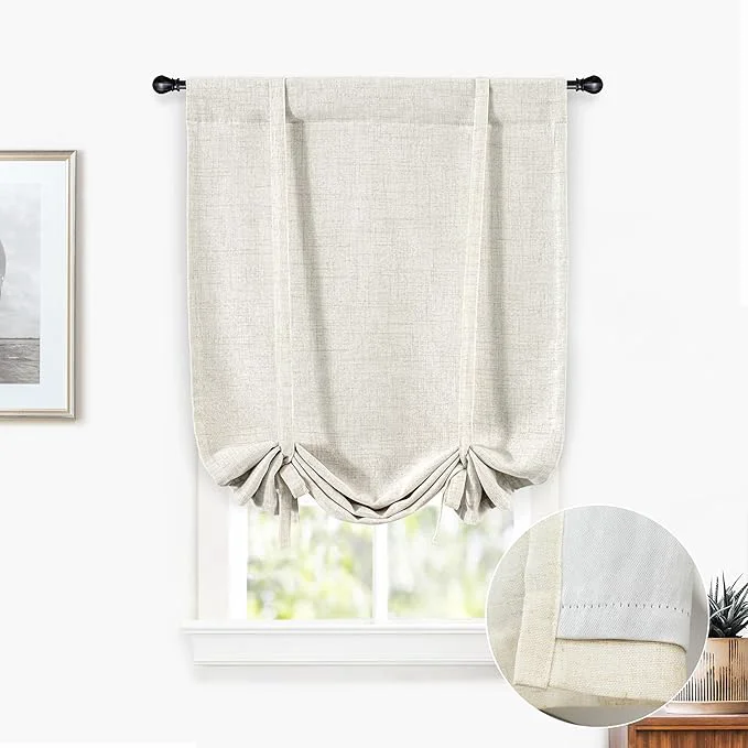 Innovative DriftAway Double Layer Linen Blackout Tie Up Curtains Thermal Insulated Fully Pure