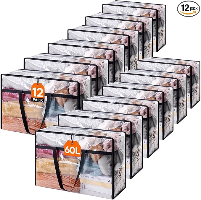 Secure Lifewit 12 Pack Clear Clothes Storage Bags 60L Plastic Blanket Storage Bag Reliable