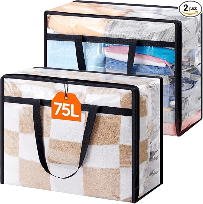 Trendy Lifewit 2 Pack Clear Clothes Storage Bags 75L Large Plastic Blanket Storage Durable