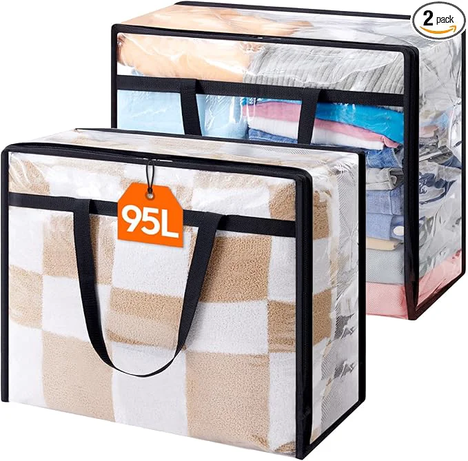 Breathable Lifewit 2 Pack Clear Clothes Storage Bags 95L Large Plastic Blanket Storage Quality