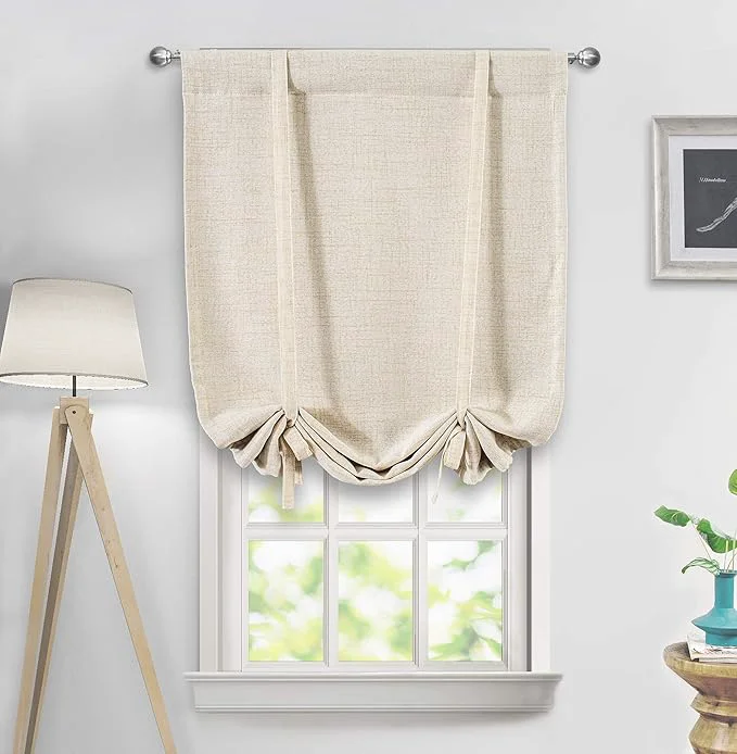 Refined DriftAway Double Layer Linen Blackout Tie Up Curtains Thermal Insulated Fully Official