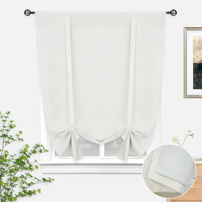 Detailed DriftAway Double Layer Linen Blackout Tie Up Curtains Thermal Insulated Fully Quality
