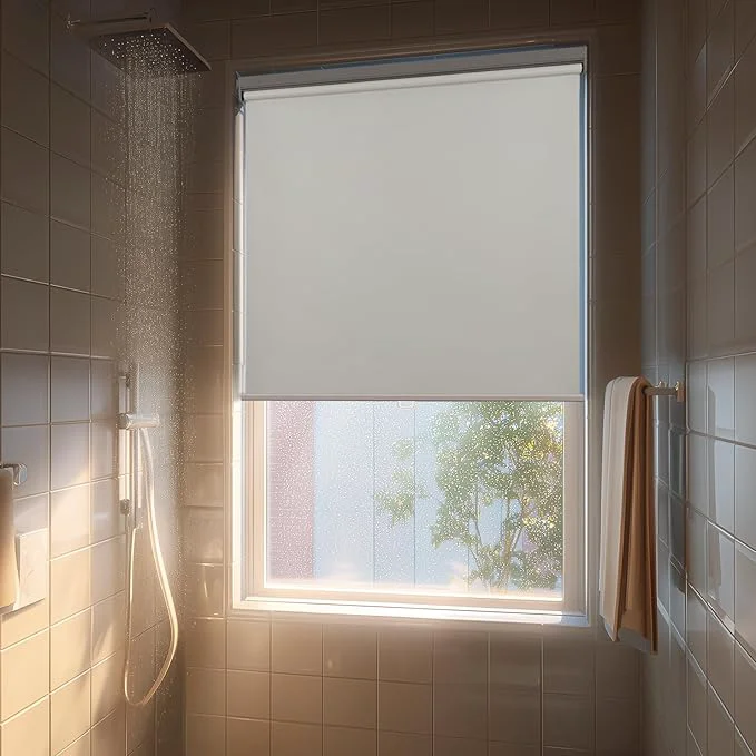 Stylish HESTIA No Drill Cordless Blackout Roller Shades Screwless Waterproof Shower Next-Generation