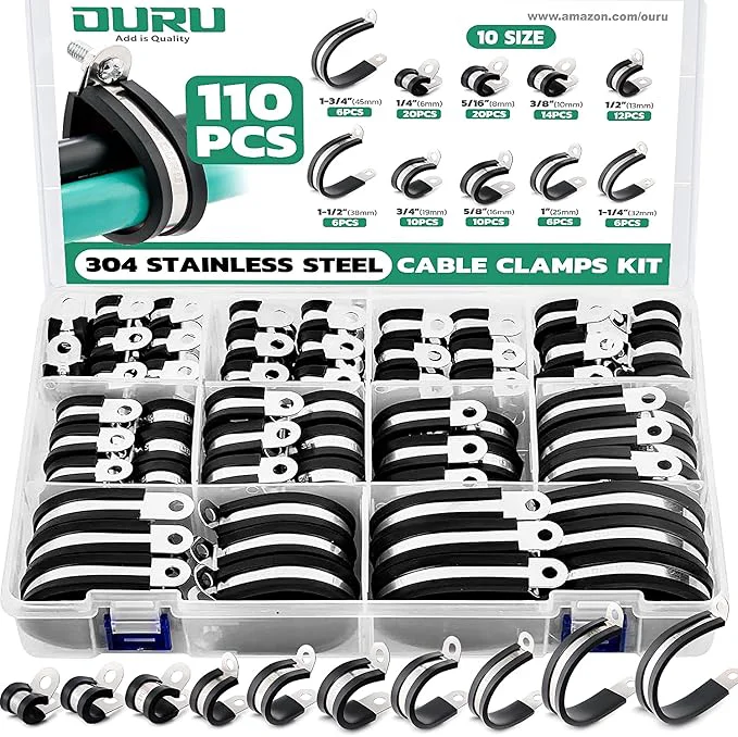 Lightweight 110PCS Cable Clamps Assortment Kit 10 Sizes—1 4 5 16 3 8 1 2 5 8 3 4 1 Easy-to-Use