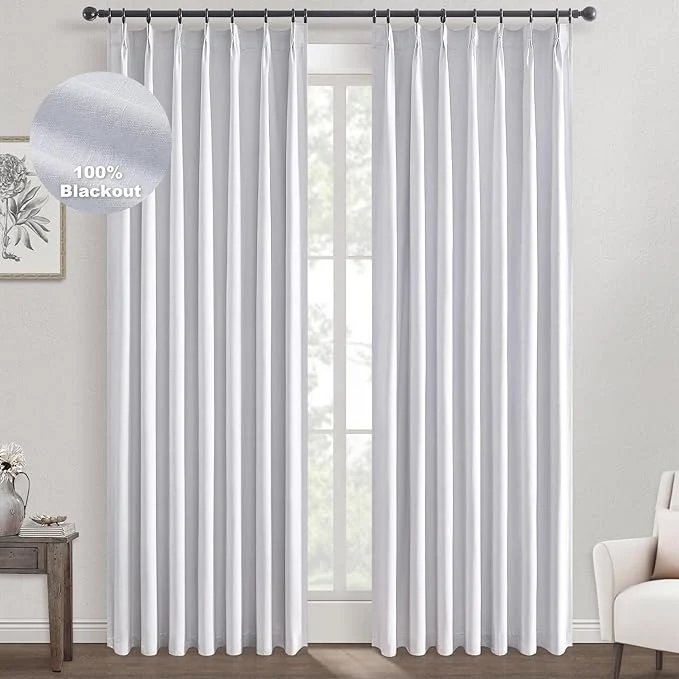 Solid Topfinel White Pinch Pleated Curtains 96 Inch Long Blackout Thermal High-Quality