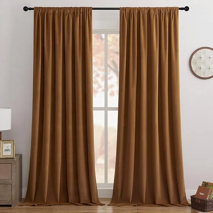 Quality Joydeco Golden Brown Blackout Curtains 90 Inch 2 Panels Luxury Thermal Comfortable