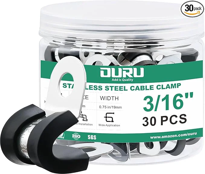 Contemporary 30pcs 3 16 Inch Cable Clamp 304 Stainless Steel Rubber Coated Cushioned Genuine
