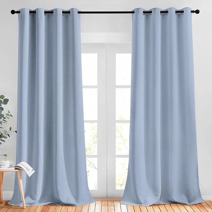 Functional NICETOWN Vintage Blue Blackout Curtains 108 inches Long High-Performance