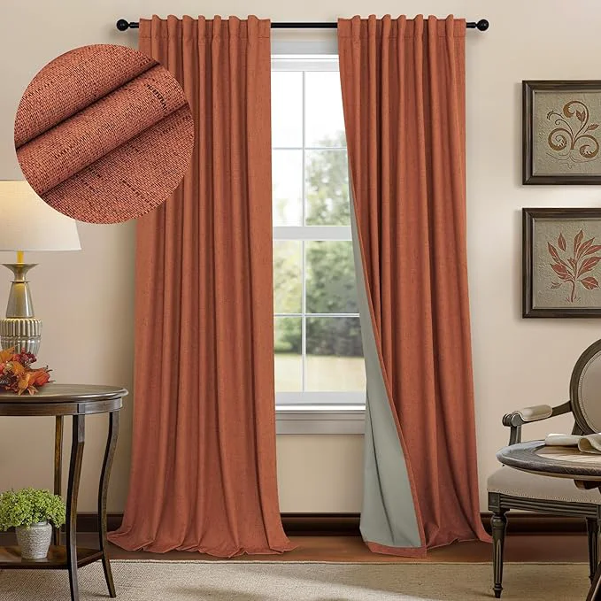 Breathable Terracotta Blackout Curtains 84 Inch Length 2 Panel Set Sustainable