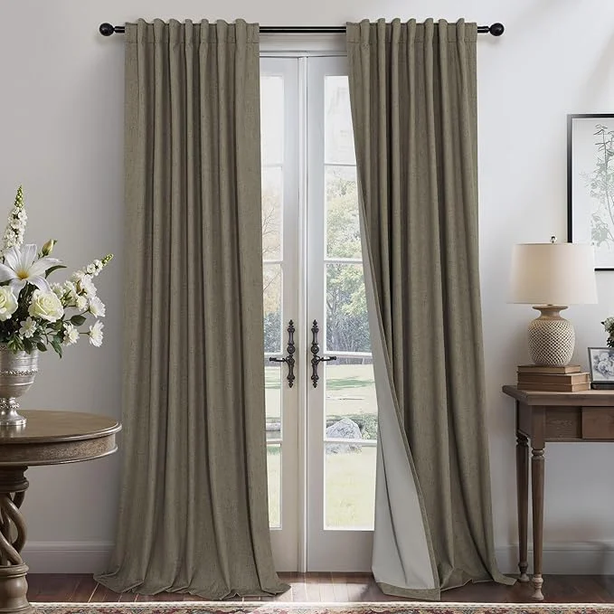 Clean Linen Brown Curtains for Bedroom 84 Inch Long 2 Panel Burg Blackout Back Healthy