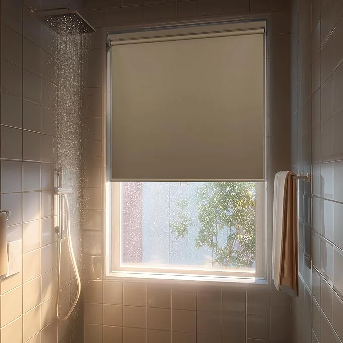 World-Class HESTIA No Drill Cordless Blackout Roller Shades Screwless Waterproof Shower First-Class