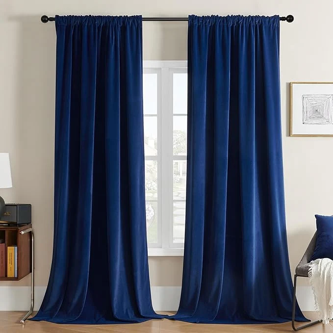 High-Performance Joydeco Blue Velvet Curtains 96 inch Length 2 Panels Burg Set 95 Curtains Excellent