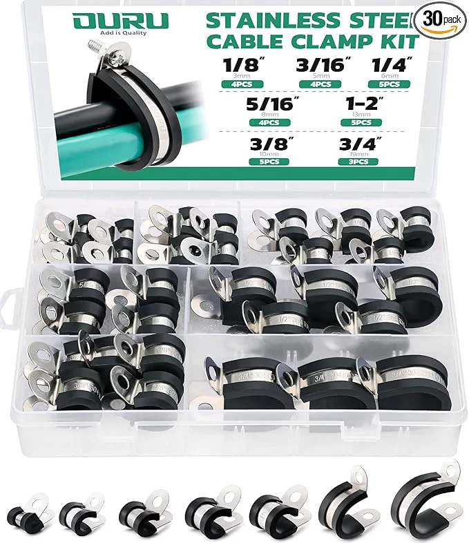 Casual 30PCS Cable Clamps Assortment Kit 7 Sizes—1 8 3 16 1 4 5 16 3 8 1 2 3 4 Clean