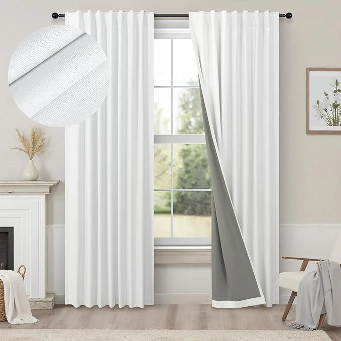 Stylish Pitalk White Room Darkening Curtains White Blackout Curtain 68 Inch Length 2 Easy-to-Use