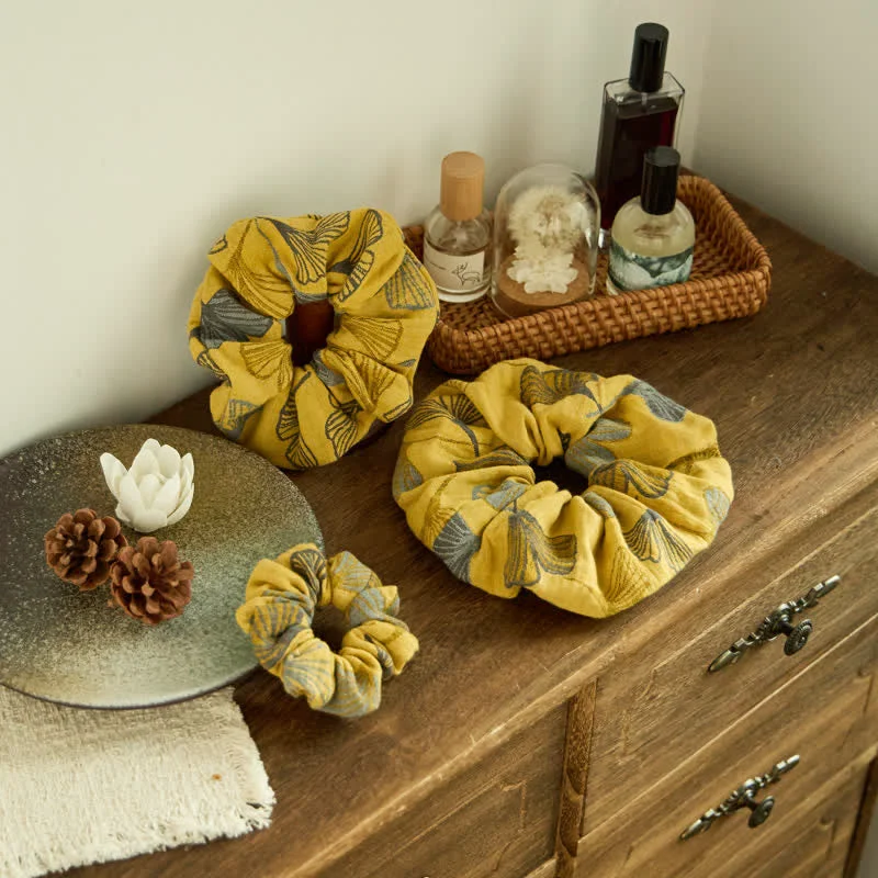 Prestigious Ownkoti Ginkgo Print Scrunchies Set of 3 Breathable