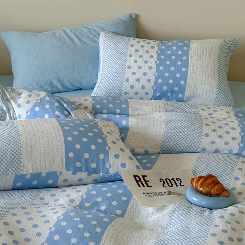 Practical Ownkoti Patchwork Polka Dot Double Gauze Bedding Set Lightweight