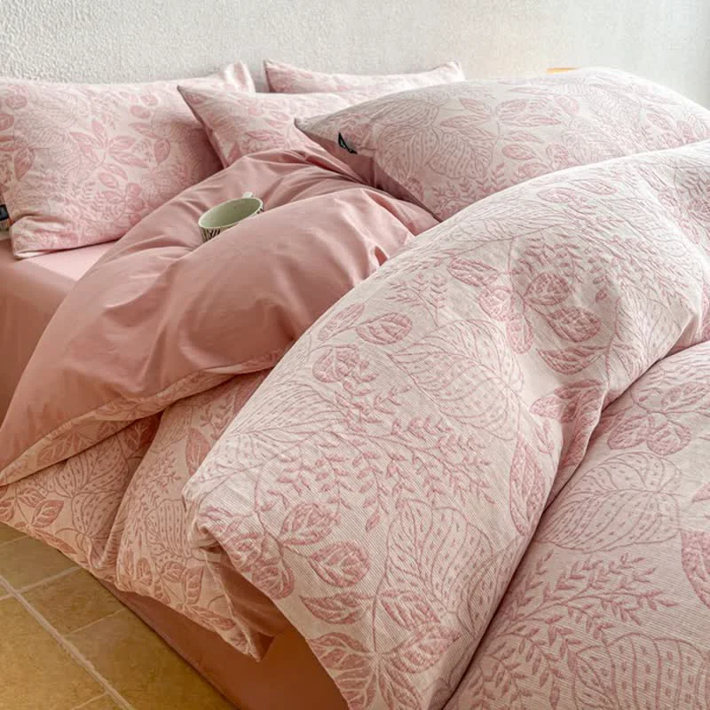 Convenient Ownkoti Botanical Whisper Washed Cotton Jacquard Bedding Set Premium Material