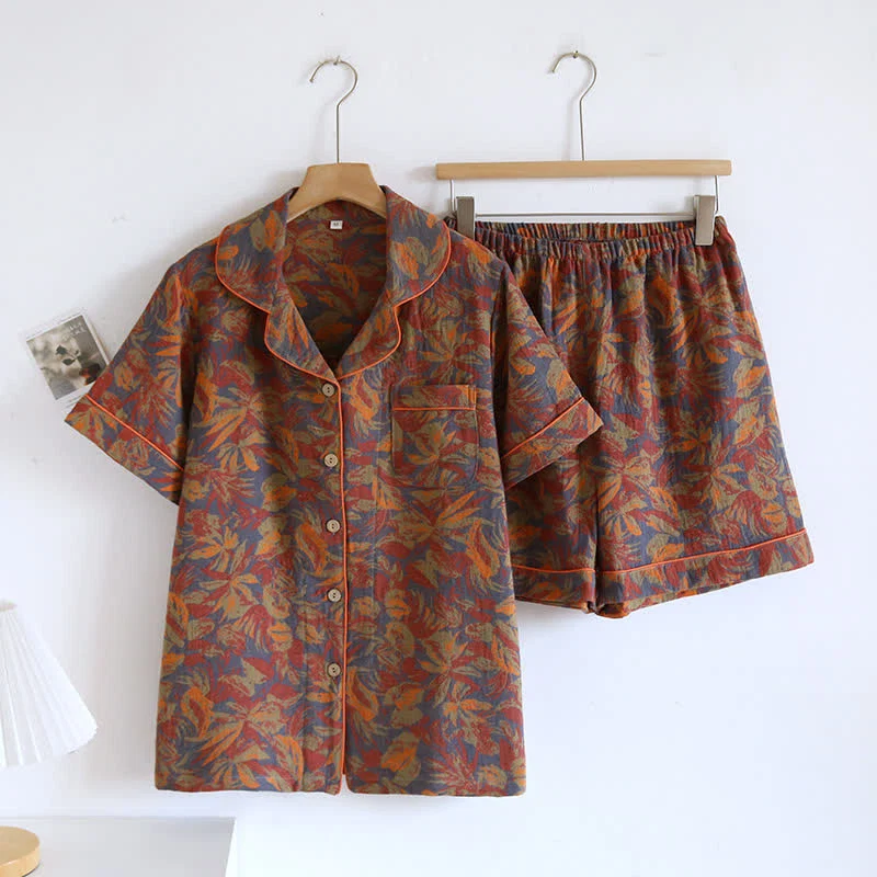 Exclusive Ownkoti Vintage Leaf Print Cotton Loungewear Set Smooth