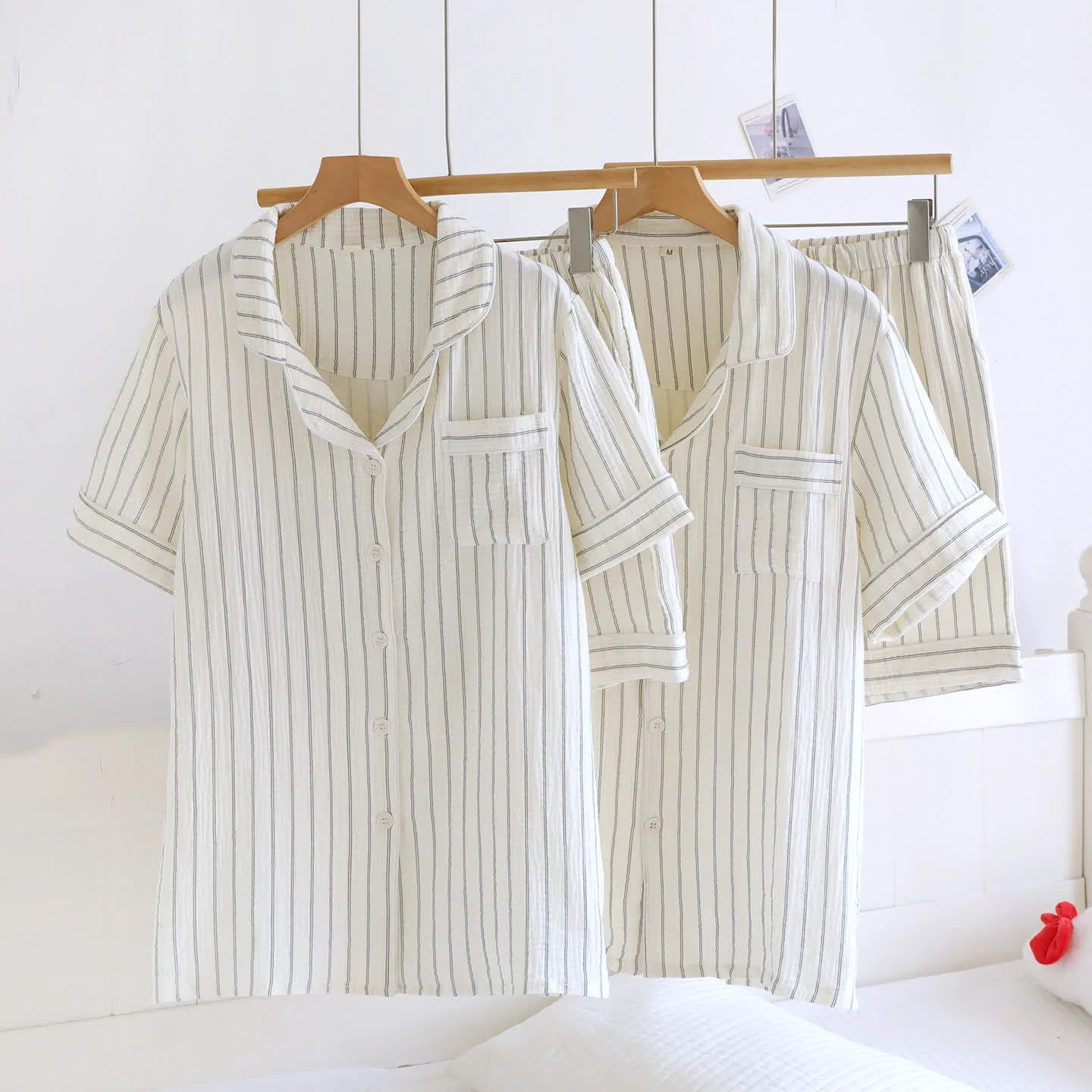 Durable Ownkoti Relaxed Striped Camp Collar Summer Loungewear Set Luxury
