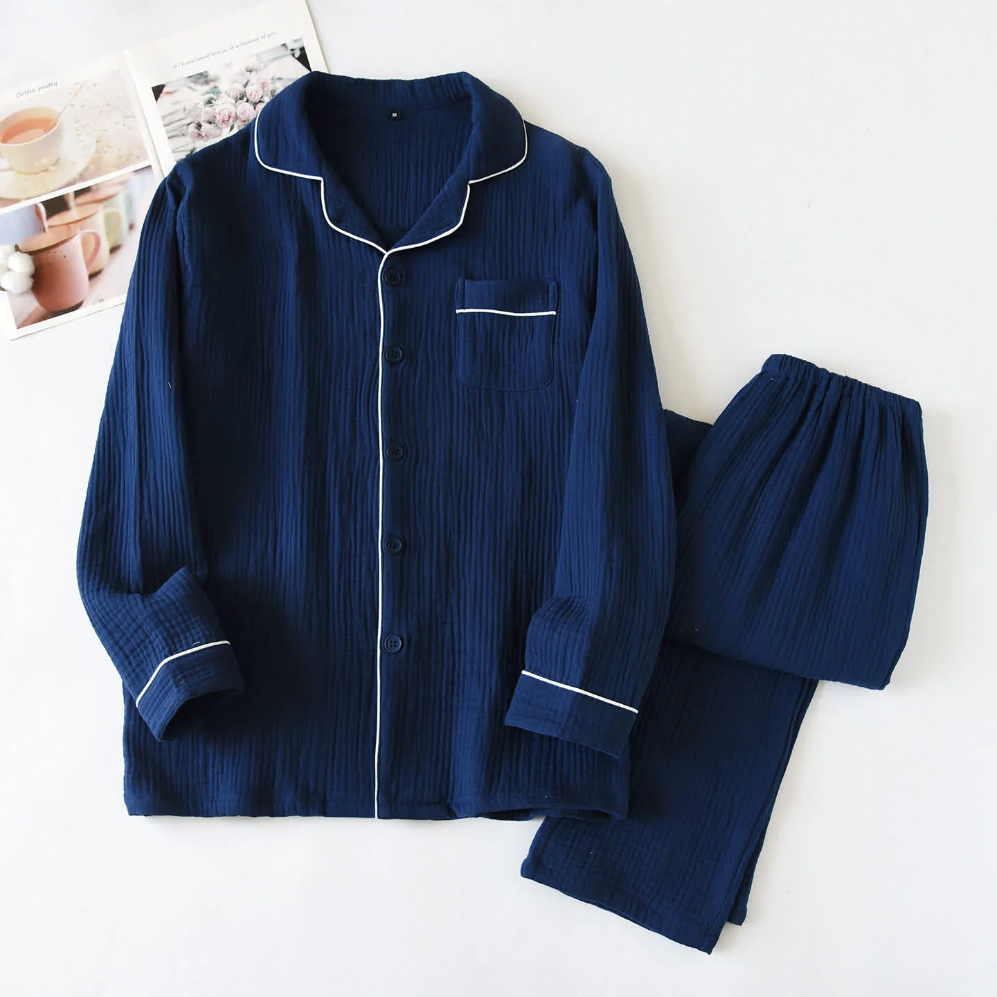 Crafted Ownkoti Cotton Gauze Contrast Trim Loungewear Set Smooth