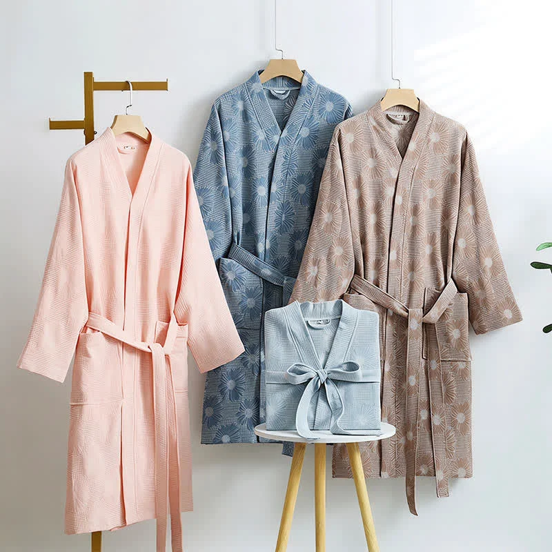 Eco-Friendly Ownkoti Sunflower Cotton Waffle Kimono Bathrobe Reusable