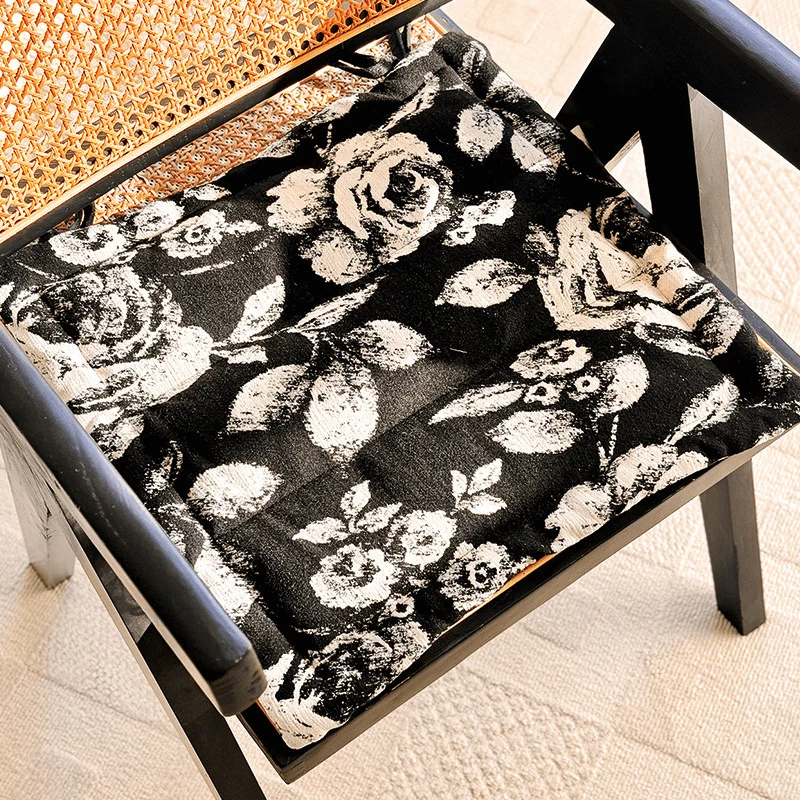 Long-Lasting Ownkoti Black amp White Vintage Floral Chenille Chair Cushion Carefully Designed