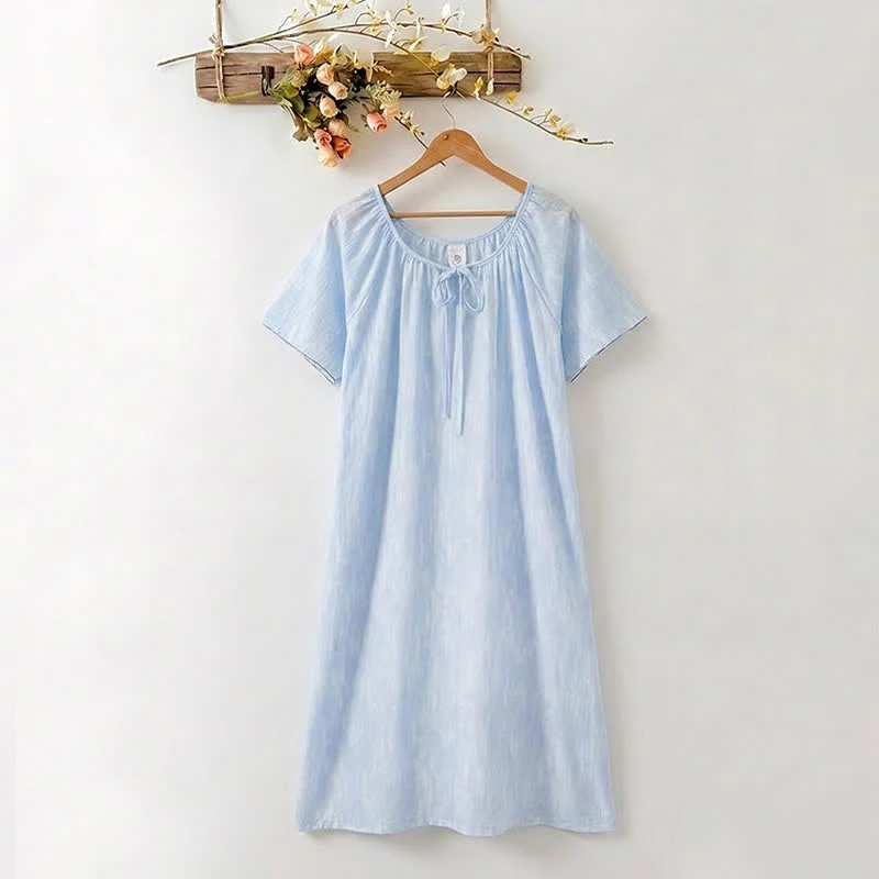 Smooth Ownkoti Airy Blue Lyocell Tie Neck Lounge Dress Fast