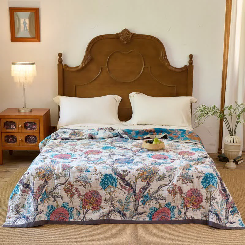 Casual Ownkoti Vintage Botanical Cotton Muslin Reverisible Quilt Selected