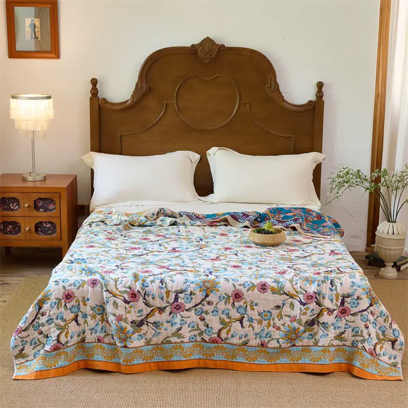 Safe Ownkoti Boho Floral Vine Cotton Reversible Blanket Quilt Enhanced