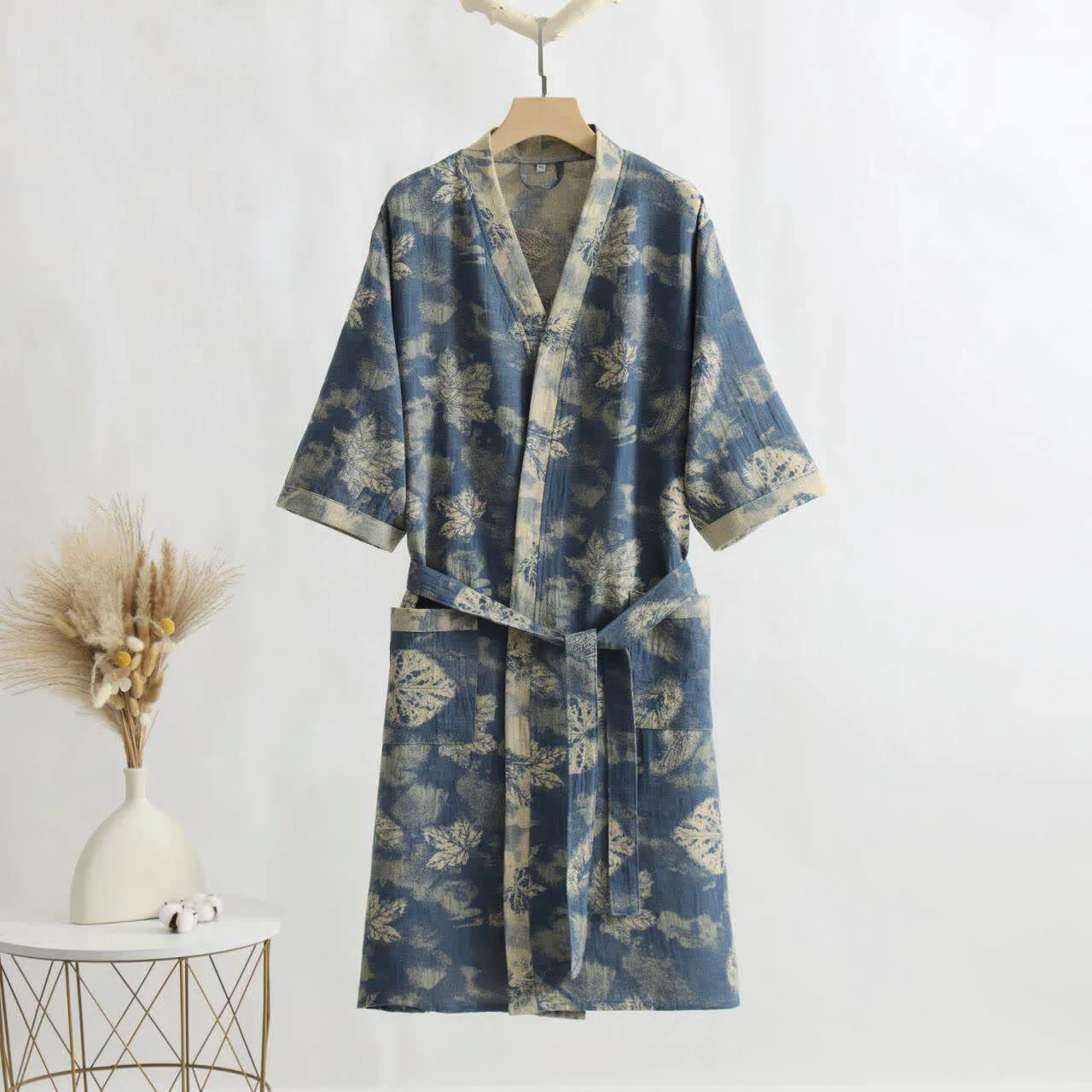 Carefully Designed Ownkoti Maple Leaf Cotton Gauze Kimono Bathrobe User-Friendly