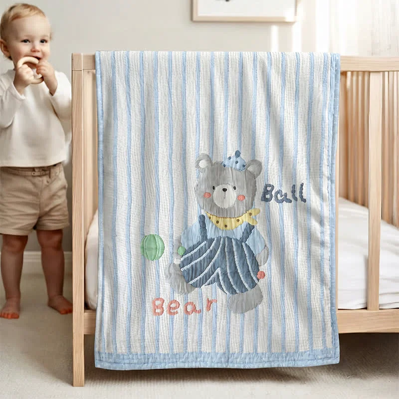 Optimized Ownkoti Striped Bear Lyocell Quilted Baby Blanket High-Quality