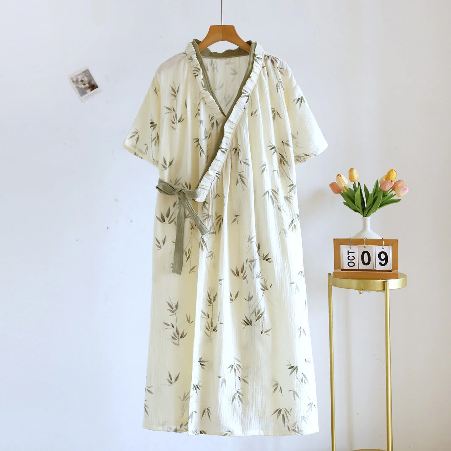 Contemporary Ownkoti Bamboo Leaf Cotton Gauze Kimono Nightdress Advanced