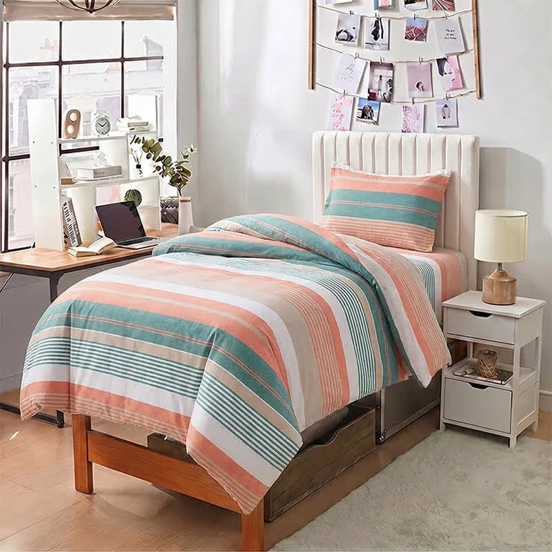 Environmentally Friendly Ownkoti Coral Teal Stripe Twin XL Bedding Set Selected