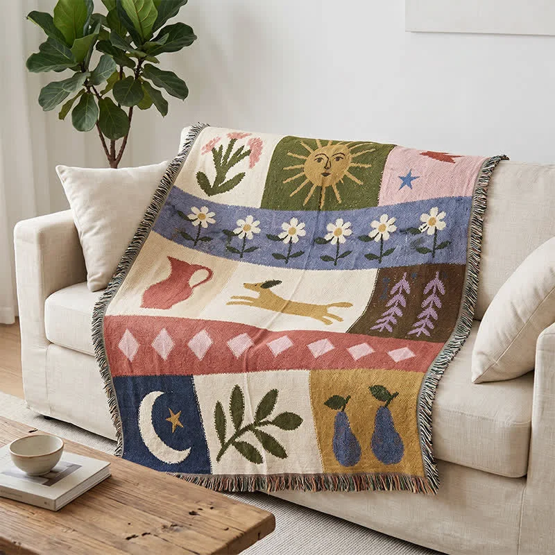 Practical Ownkoti Puppy Pattern Patchwork Fringe Throw Blanket Versatile