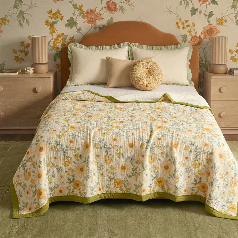 Proven Ownkoti Meadow Bloom Yellow Cotton Gauze Blanket Crafted