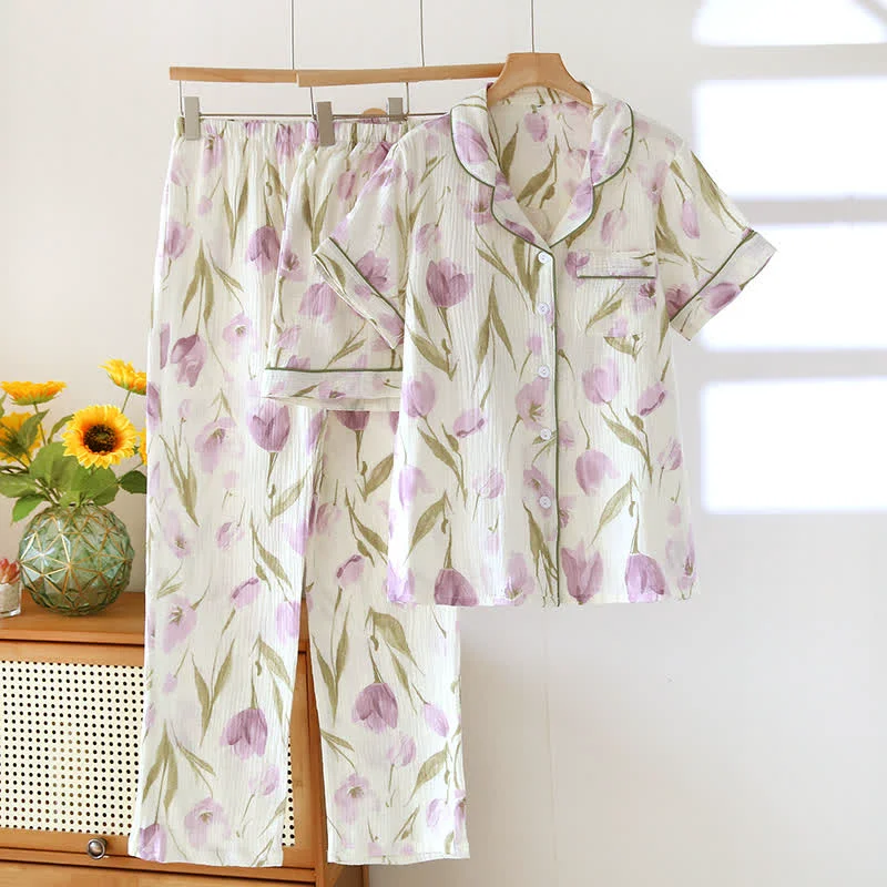 Versatile Ownkoti Romantic Tulip 3-Piece Cotton Gauze Pajama Set Exclusive